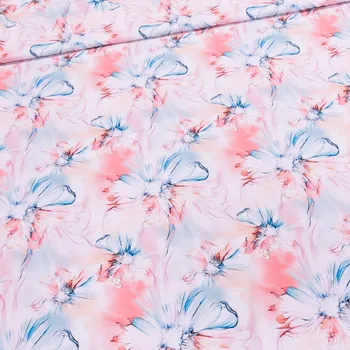 Šatovka polyesterová N6733, modré a růžové abstrakní květy, š.145cm (látka v metráži)