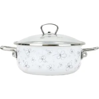 Hrnec BELIS Smaltovaný rendlík se skleněnou poklicí ø 16 cm - 1.25 l - PREMIUM bílý