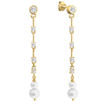 Náušnice 1103 MINET Pozlacené stříbrné visací náušnice přírodní perly s bílými zirkony