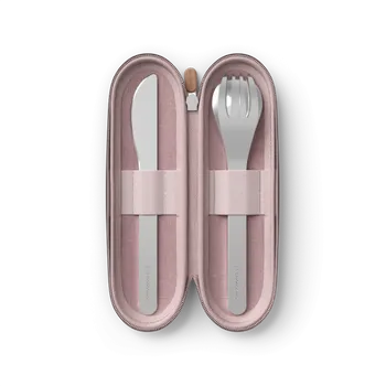 Příbor Cestovní nerezové příbory MonBento Slim Nest Trio Knife v pouzdře | růžová