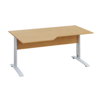 Psací stůl EZK 18 - 166 stůl kancelářský, rohový, levý, kovová podnož bílá, deska 18 mm, široký 1600 mm, javor horský
