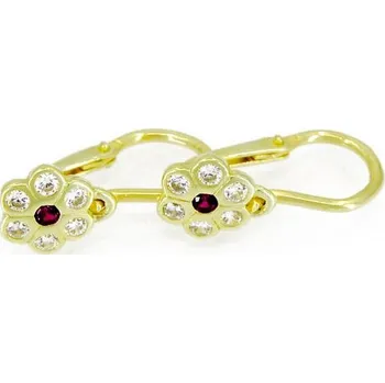 Náušnice 3249 Zlaté dětské náušnice s červeným a bílými zirkony