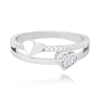 Prsten 2505 MINET Stříbrný srdíčkový prsten LOVE se zirkony Velikost: 54