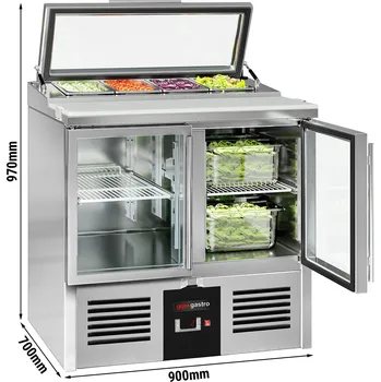 Lednice G.Gastro Saladette PREMIUM - 900mm - pro 4x GN 1/3 - skleněný kryt - 2 skleněné dveře