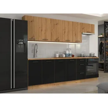 Kuchyňská linka Kuchyňská linka MODENA dub artisan / černý mat, Sestava D, 260 cm