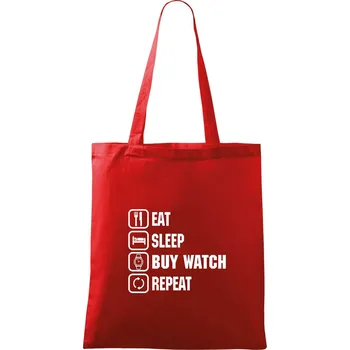 Nákupní taška Eat sleep buy watch reapeat - Taška bavlněná - 42 x 38 cm ( Červená )