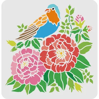 Šablona, PTÁČEK NA KVĚTECH, cca 30 x 30 cm, 1ks