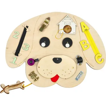 Dřevěná hračka KIK Dřevěná manipulační deska pes 49x37x6,5