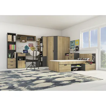 Dětský zahradní nábytek Meblar Dětský pokoj Nano B, grafit/dub riviéra Zvolte osvětlení: bez osvětlení, Zvolte možnost matrace: Bez matrace