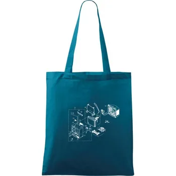 Nákres stará CRT televize - Taška bavlněná - 42 x 38 cm ( Petrolejová )