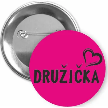 ON-DESIGN Placka s motivem Družička 32 mm Barva: purpurová, Barva potisku: černá, Typ buttonu: špendlík