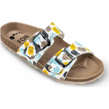 Dámské pantofle Pantofle korkové FORcare 203005 bílá potisk kočky 41