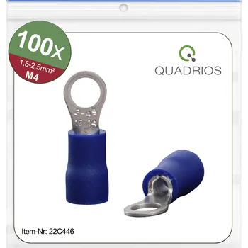 Kabelové oko Quadrios 22C446 kulaté kabelové oko Průřez (max.)=2.5 mm² Ø otvoru=4.3 mm částečná izolace modrá 1 sada