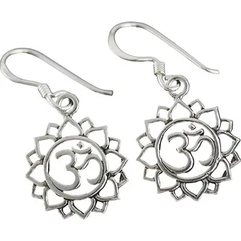 Náušnice Oriental stříbrné visací náušnice, Óm v lotosu, 21 mm