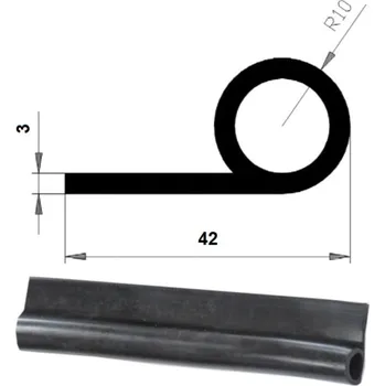 Nábytkové kování TS Profil pryžový tvar "P" 42x3 mm EPDM 70°Sh, -40/100°C, bez výztuže, černý
