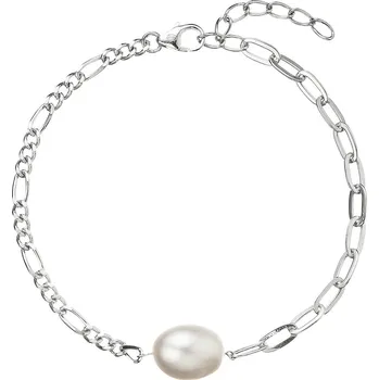 Náramek EVOLUTION GROUP CZ Stříbrný náramek řetízek s očky a oválnou pelou - 23026.1