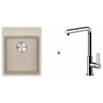 Granitový dřez Franke SET G243 - MRG 610-37 RTL Fragranit Sahara + FN 7394 NEPTUN EVO S vytahovací koncovkou Chrom