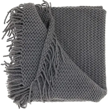 Přehoz na lůžko Pletený pléd s třásněmi Kos tmavě šedý šedá