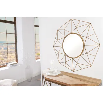 Zrcadlo Designové kulaté art deco zrcadlo Xoia s kovovým rámem s diamantovým designem v matné zlaté barvě 80 cm