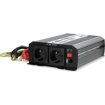Měnič napětí Nedis PIM100012EGY Měnič napětí, 12V, 230V, 1000W, 2× zásuvka typ E, USB, modifikovaný sinus, hliníkové tělo, stříbrno-černý PIM100012EGY