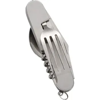 Kempingové nádobí Nerezová skládací sada na cesty s otvírákem | cestovní příbor - Barva oceli