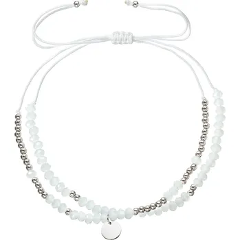 Náramek EVOLUTION GROUP CZ Textilní náramek bílé korálky - 13038.1