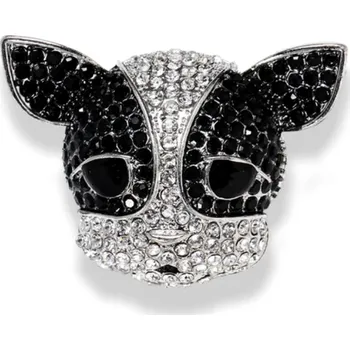 Brož B-TOP Krystalová brož Hlava Buldočka - stříbrná/ černá