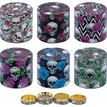 Remo 11445 Drtič tabáku Flower Skull 4x kov ∅4cm 12ks MIX