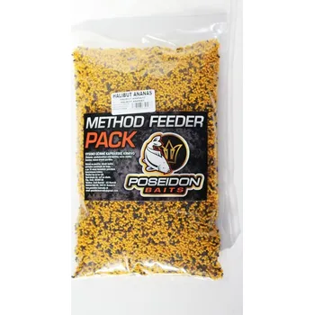 Návnadová surovina Poseidon Baits Method Feeder set 800g + 200ml booster Chuť: Halibut/Jahoda