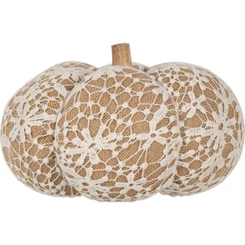 Bytová dekorace Hnědo-bílá krajková dekorace dýně Pumpkin XXL - Ø 25*16 cm