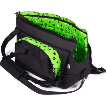 Taška pro psa a kočku Iridog Taška na psa CARRIE no.3 černá se zelenými tlapky v25 x š20 x d38 cm