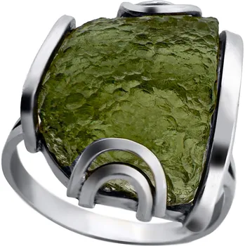 Prsten Vltavín Moldavite Stříbrný prsten s vltavínem 3,600 g 1,3 cm