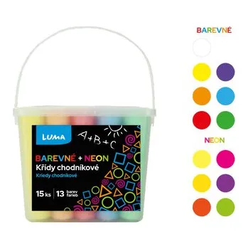 Křídy chodníkové 15ks barevné + NEON, box LUMA