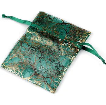 Dárkový pytlík zlaté větvičky / strom 10x13 cm organza, barva 2 zelená