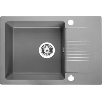 Granitový dřez Laveo Celia, 1-komorový granitový dřez 650x440x185 mm s krátkým odkapávačem, šedá, LAV-SBC_513T