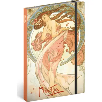 Notes Alfons Mucha – Tanec, linkovaný, 13 × 21 cm
