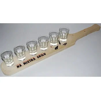 Žertovný předmět Dřevěný stojan a 6 skleniček - Na mistra grilu