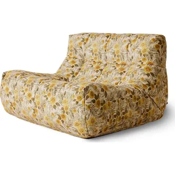 Pohovka Béžová pěnová lenoška se žlutými květy Lazy Lounge - 105*105*75 cm