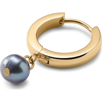 Náušnice Ocata | Kruhová náušnice zlaté barvy se zavěšenou černou perlou - Lucleon