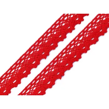 Stuha Krajková stuha 28mm červená (Bavlněná krajka šíře 28mm paličkovaná červená)
