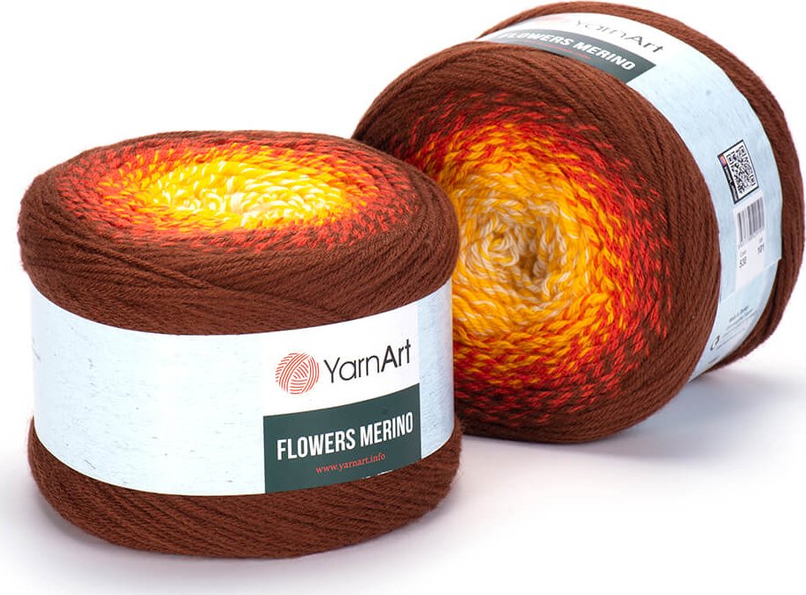 Yarn Art příze Flowers Merino 530 smetanová, slunečnicová, cihlově červená, hnědá