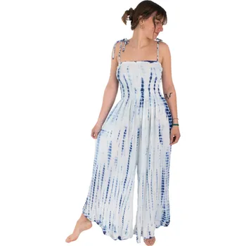 Dámský overall Dlouhý bílý modrý batikovaný hippie overal Karmela White-Blue UNI