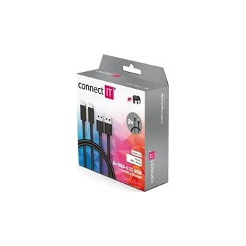 Datový kabel CONNECT IT Wirez USB-C (Type C) -> USB-A, USB 3.1 Gen 1, černý, 1 m (2 ks v balení) CCA-5006-BK