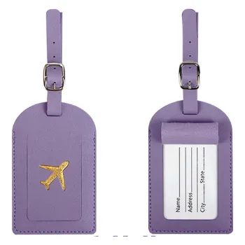 Kožená visačka na kufr - fialová