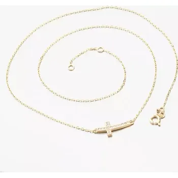 Náhrdelník Dámský náhrdelník žluté zlato 585 zirkon křížem 15R-040 délka 45 cm