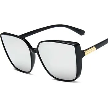 Módní sluneční brýle cat eye s velkým rámem - Černá Stříbrná