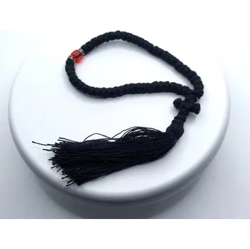 Náramek Černé křesťanské čotky s červeným korálkem, 23 cm - 50 uzlů