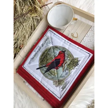 prostírání Podkafíčka - sada 4 kusy - atlas ptáků s červeným mramorem