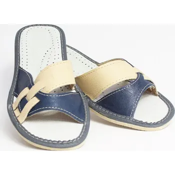 Dámské pantofle Dámské kožené papuče model 8 modré proplétané, VELIKOST 37