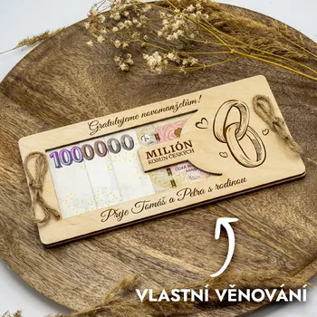 Dřevia Svatební obálka na peníze - Prstýnky, se jménem
